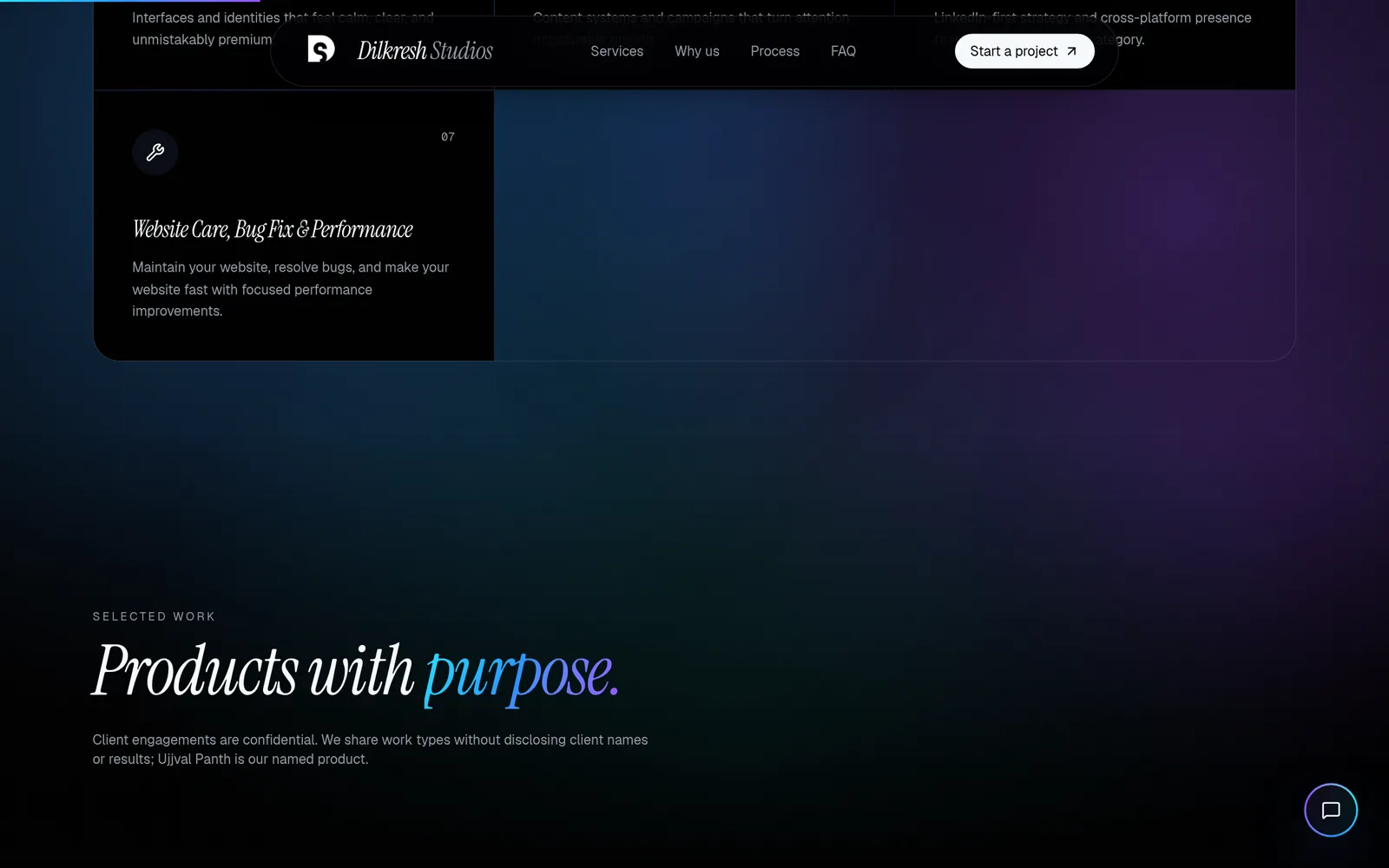 Dilkresh Studios website section describing the studio's services